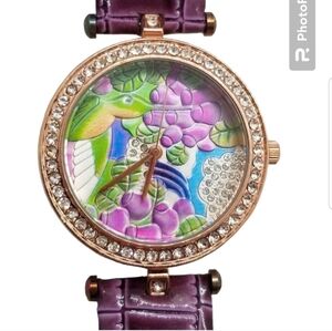 STRADA HUMMINGBIRD & FLOWERS WITH CRYSTAL LADIES WATCH